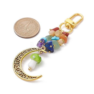 Alloy Hollow Moon & Lampwork Mushroom Pendant Decorations HJEW-JM01612-1