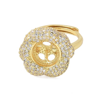 Flower Brass Micro Pave Cubic Zirconia Adjustable Ring Settings KK-K297-03G-1