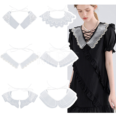  6Pcs 6 Style White Embroidered Organdy Collar AJEW-NB0004-01-1
