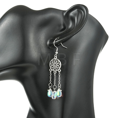 Glass Teardrop Tassel Chandelier Earrings EJEW-JE07177-1