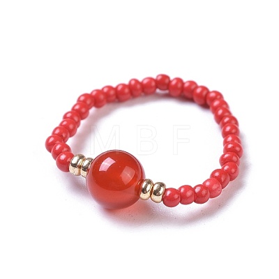 Natural Carnelian Stretch Rings RJEW-JR00255-06-1