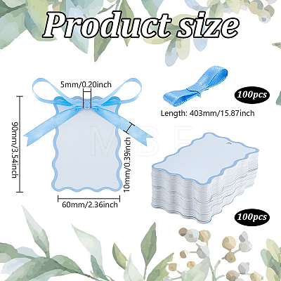 100Pcs Rectangle Paper Table Cards with 100Pcs Polyester Ribbons for Wedding Party Celebration Supplies OFST-WH0004-122C-1