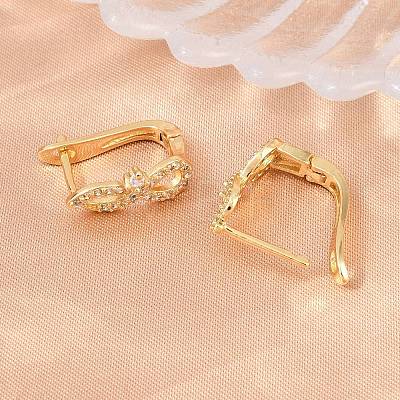 Brass Micro Pave Cubic Zirconia Hoop Earrings KK-Z166-06G-1