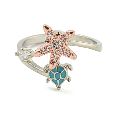 Turtle & Starfish Enamel Rotatable Cuff Rings for Women RJEW-M016-08P-1