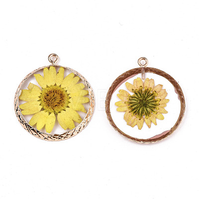 Transparent Clear Epoxy Resin & Dried Flower Pendants X-RESI-S383-076A-A02-1