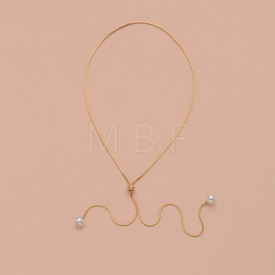 Alloy Snake Chain Slider Lariat Necklaces with Plastic Imitation Pearl Round Beads WG87CD3-01-1