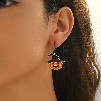 Cute Halloween Brass Enamel Pumpkin Hoop Earrings FC3379-1