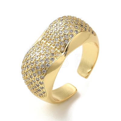 Brass Pave Cubic Zirconia  Open Cuff Rings for Women RJEW-M169-05G-1