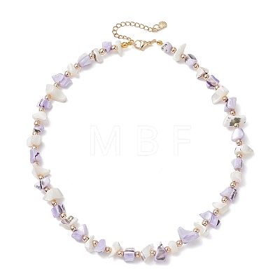 Dyed Nuggets Natural Trochid Shell & Round Electroplate Synthetic Non-magnetic Hematite Beaded Necklaces for Women NJEW-JN05801-01-1