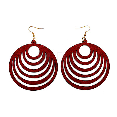 Hollow Out Flat Round Wood Dangle Earrings FS-WGEA979-04-1