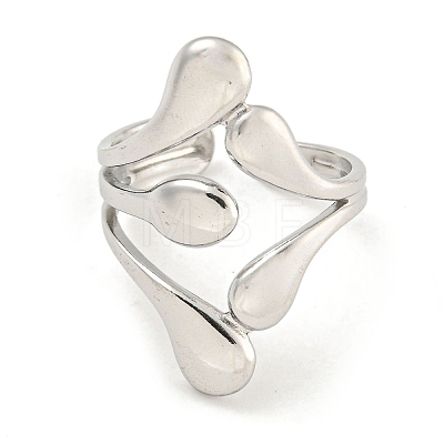 Non-Tarnish 304 Stainless Steel Teardrop Open Cuff Ring for Women RJEW-A043-14P-1