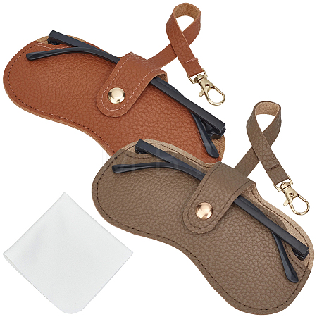 2Pcs 2 Colors Rectangle PU Leather Eyeglass Case AJEW-CN0006-95B-1