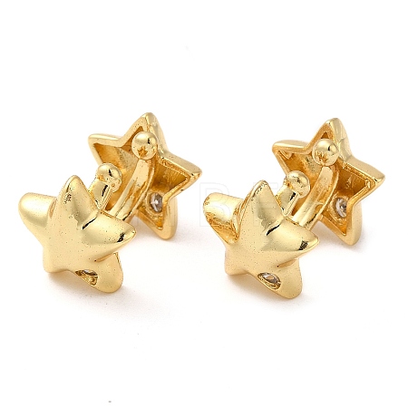 Rack Plating Brass Micro Pave Cubic Zirconia Star Cuff Earrings EJEW-E290-05G-1