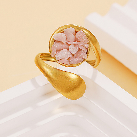 Natural Pink Opal Chip with 304 Stainless Steel Cuff Open Rings WG3F4EB-02-1