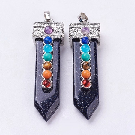Synthetic Blue Goldstone with Synthetic & Natural Mixed Stone Chakra Big Pendants G-E415-A11-1