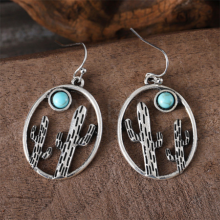 Alloy & Synthetic Turquoise Dangle Earrings FS-WG3DEAB-02-1