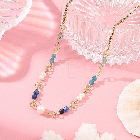 304 Stainless Steel with Natural Mixed Gemstone Pendant Necklaces NJEW-JN06653-02-1