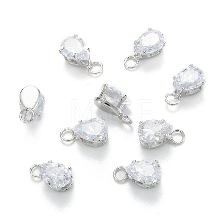 Brass Clear Cubic Zirconia Charms ZIRC-G170-13P-1