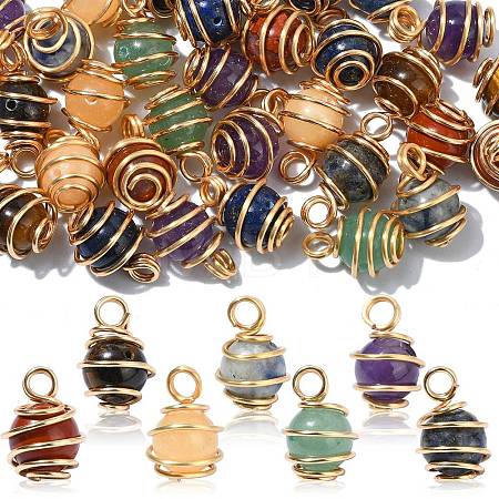 35Pcs 7 Colors Chakra Natural Mixed Gemstone Pendants PALLOY-CJ00050-1