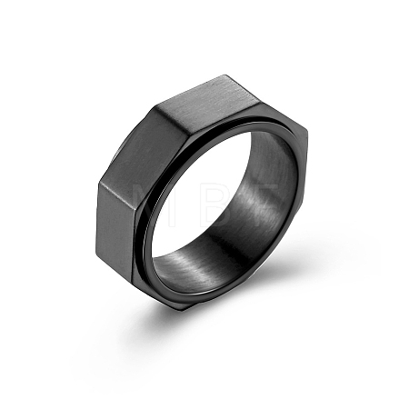 Plain Octagon Stainless Steel Rotating Finger Ring PW-WG48704-15-1
