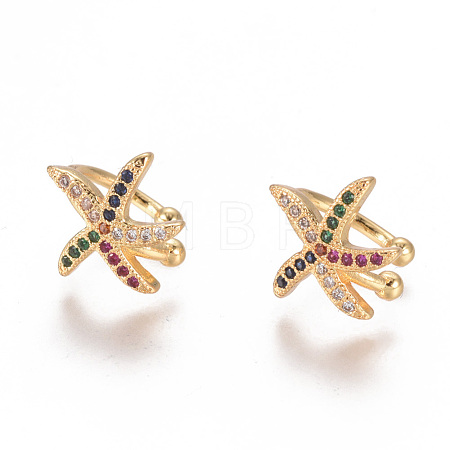 Golden Plated Brass Micro Pave Cubic Zirconia Cuff Earrings EJEW-L244-24G-1