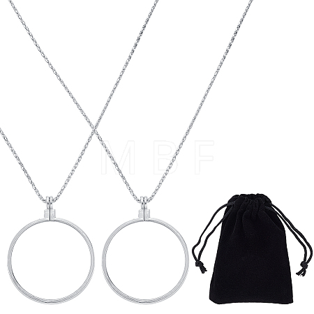 2Pcs Flat Round 5X Magnifying Glass Pendant Necklaces NJEW-SP0001-03P-1