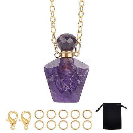 15 Piece DIY Natural Amethyst Perfume Bottle Pendant Necklaces Making Kits DIY-SC0014-86B-1
