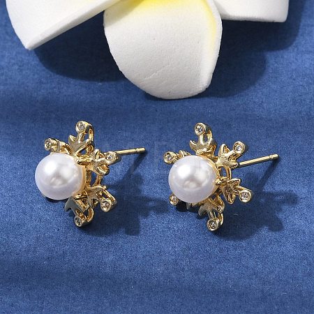Brass Micro Pave Cubic Zirconia Stud Earring EJEW-H180-08G-1