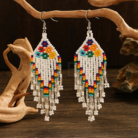 Bohemian Style Handmade Earrings with Glass Beads and Tassels QT0672-1-1