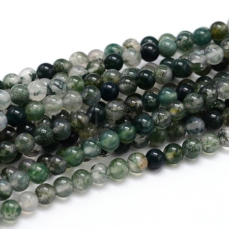 Natural Moss Agate Round Bead Strands G-J303-07-6mm-1