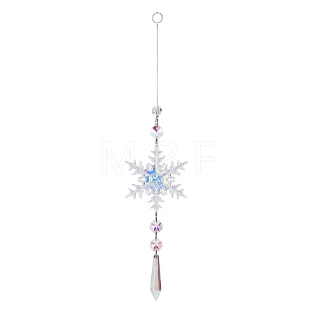 AB Color Glass Snowflake Pendant Decorations AJEW-Q144-02P-03-1