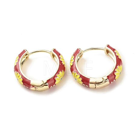 Daisy Flower Enamel Hoop Earrings EJEW-G290-01G-D-1
