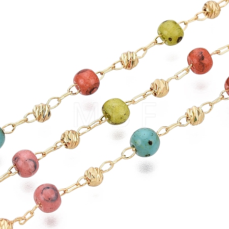 Handmade Brass & Glass Beaded Link Chains CHC-Q021-02A-G-1