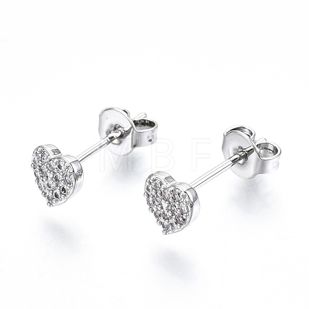 Brass Micro Pave Clear Cubic Zirconia Stud Earrings EJEW-T046-26P-NF-1