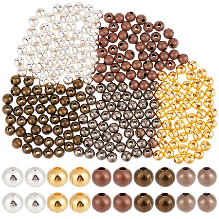 500Pcs 5 Colors Brass Smooth Round Beads KK-PA0001-19-1
