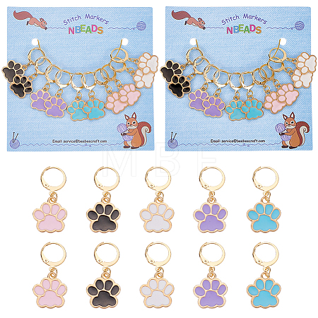 Pet Theme Alloy Enamel Dog Paw Print Charm Locking Stitch Markers HJEW-PH01706-1
