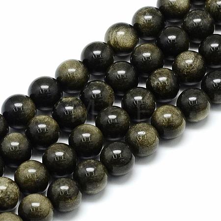 Natural Golden Sheen Obsidian Beads Strands G-S150-20-8mm-1