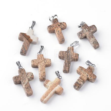 Natural Picture Jasper Pendants G-J354-07-1