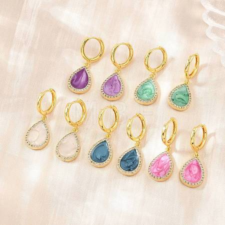 Brass Micro Pave Cubic Zirconia Hoop Dangle Earrings KK-CBA8324-11G-1