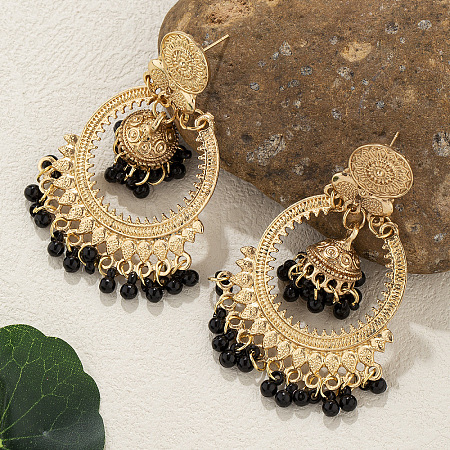 Bohemian Style Alloy Resin Bell with Flat Round Chandelier Earrings FS-WG374F0-06-1