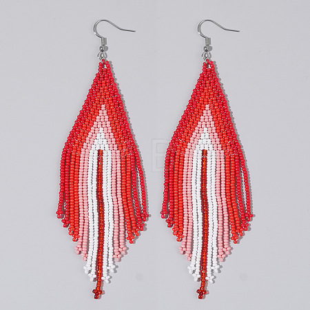 Handmade Glass Seed Beads Tassel Dangle Earrings EN2812-5-1