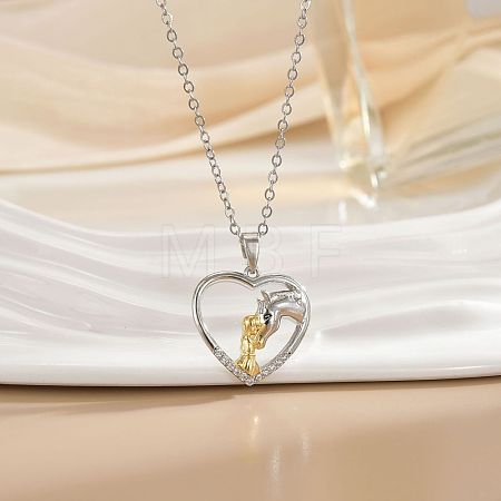 Mother's Day Two Tone Brass Micro Pave Clear Cubic Zirconia Heart Pendant Cable Chain Necklaces for Women WGE4559-02-1