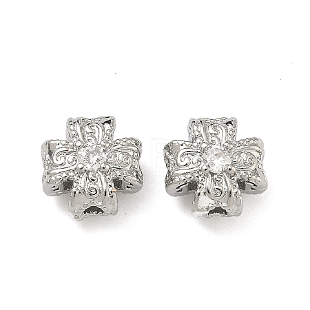 Brass Clear Cubic Zirconia Beads KK-D228-14P-1
