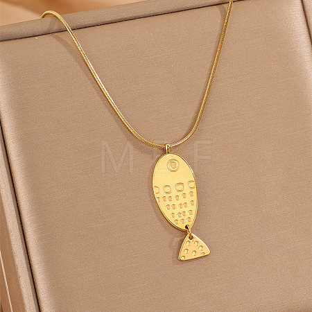 Ocean 304 Stainless Steel Embossed Fish Pendant Necklaces for Women WG27532-03-1