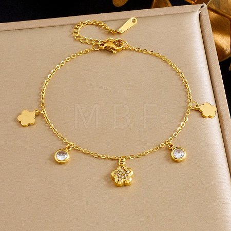 304 Stainless Steel Micro Pave Clear Cubic Zirconia Charm Bracelets BJEW-K297-03A-G-1