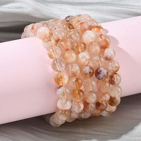 Natural Citrine Round Beads Stretch Bracelets for Women BJEW-Z158-03C-03-1