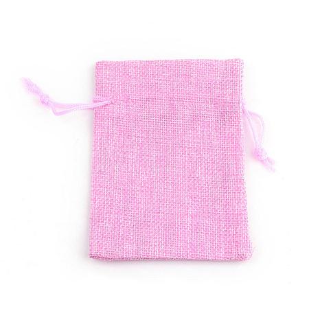 Polyester Imitation Burlap Packing Pouches Drawstring Bags ABAG-R005-14x10-19-1