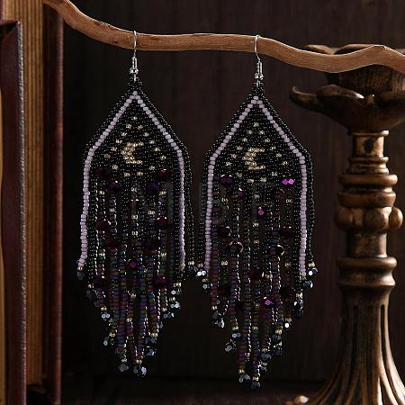 Bohemian Style Moon Glass Seed Beads Dangle Earrings GZ0619-2-1