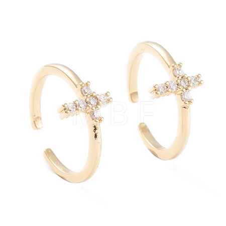 Brass Micro Pave Clear Cubic Zirconia Cuff Rings RJEW-F102-17G-1