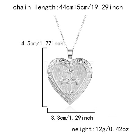304 Stainless Steel Cross Heart Openable Photo Locket Pendant Cable Chain Necklaces for Women WGFF668-01-1